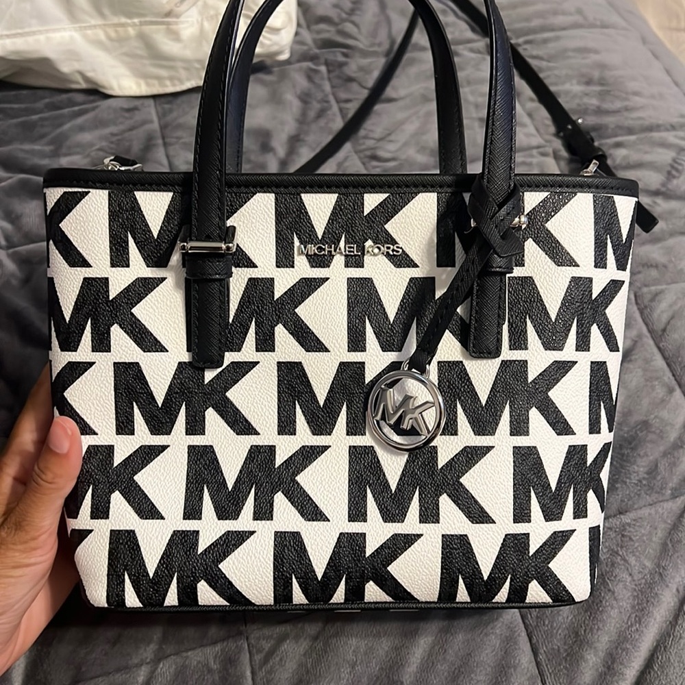 Michael Kors Optic White Black Monogram Crossbody Bag